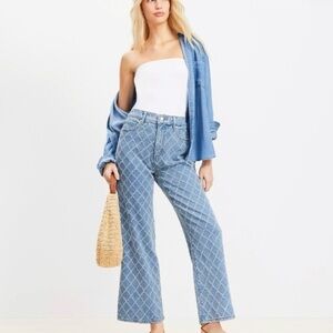 LOFT Diamond High Rise Wide Leg Crop Jeans in Mid Stone Wash
